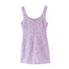 Sexy o nek zomerjurk camis a-line casual floral violet korte vrouwen backless club es vrouw mouwloos 210430