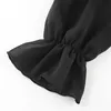 Gothic Black Women V-Neck Splice Mesh Long Sleeve Folds Slim Mini Dress 2020 Spring Goth Female Dark Puff Sleeve Bodycon Dresses X0521