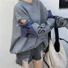 KIMUTOMO Vintage Sweatshirt Dames Lente Chic Hong Kong Stijl Meisjes Brief Afdrukken Rits Patchwork Lange Pullovers 210521
