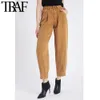 TRAF Women Vintage High Waist Harem Pants Washed Effect Jeans Chic Fashion Pockets Zipper Fly Denim Pants Ankle Jean Trouser 210415