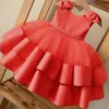 Robes de fille Born Baby Bownot Dress 1 Year Girls 2nd Birthday Tutu Robe de baptême Mariage Baptême Vêtements Infant Party Wear