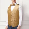 Men's Vests Classic Paisley Waistcoat Vest Suit Set Barry.Wang Party Wedding Bowtie Gold Handkerchief Cufflinks DiBanGu