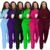 Women Sets Solid Color Tracksuits Fall Winter Outfits Long Sleeve Crop Top+Wide Leg Pants Two Piece Set Plus Size Sportswear 211109