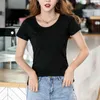 Lato Slim Solidne koszulki z krótkim rękawem Kobiety Koreański Styl Casual Bawełna Damska Bluzka Plus Size Pullover Womens Topy 9508 210508
