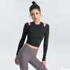 Yoga T-shirt Crop sports long sleeve slimming speed dry yoga clothes women's elastic leggings top quick dry T-shirt running fitness clothes