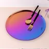 Round Serve Plate Decoration Colored Metal Plates Kitchen Tray Large 28CM