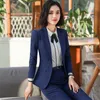 Professionella kvinnliga byxor passar Pure Color Business Formal Slim Long Sleeve Blazer med byxor Office Ladies ol Uniform Designs Women's Two