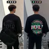 IEFB / Herrkläder Sommar Svart T-shirt för manlig koreansk reflekterande tryckt lös kortärmad bomullstopp Stor storlek Y2230 210524