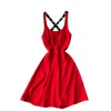 abito rosso estivo da donna sexy con scollo a V incrociato allacciato in vita slim A-Line reggicalze vestidos 210420