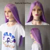 黒/白の女性のコスプレのための長いストレートグレー/紫ブラジルの人間の髪の毛のウィッグ13x3合成透明なレースの前頭かつら