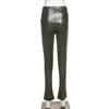 Colysmo Bodycon Pencil Spodnie Patchwork Split Black Leather Y2K Fashion Casual High Paist Spodnie Spadek Kobiet Odzież 210527