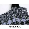 KPYTOMOA femmes doux mode Patchwork Plaid recadrée tricoté débardeur Vintage dos nu larges bretelles femme Camis Chic hauts 210401