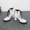 Meotina Prawdziwej Skóry Platforma Super Heel Heel Botki Damskie Buty Zip Lace Up Chunky Obcasy Krótkie buty Jesień White 43 210520