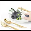 Sets Kitchen Dining Bar Home & Garden Drop Delivery 2021 75Pcs Disposable Gold Cutlery Plastic Wedding Party Tableware Bronze Gold2365