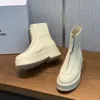 24 De rij witte gladde leren enkel Chelsea Boots platform ritssluiting instapper ronde neus blokhakken platte wedges laarsjes dikke laars luxe modetrend leren laarzen