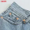 Tangada moda donna strappata mamma jeans pantaloni pantaloni pantaloni tasche bottoni pantaloni denim femminili 4M168 210609