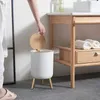 Household creative with lid press living room toilet bathroom kitchen Nordic style ins high-foot imitation wood grain trash can 210728