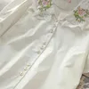 Kimutomo chic floral borduurwerk blouse vrouwen kant patchwork lente Koreaanse vrouwelijke Peter pan kraag korte mouw tops 210521