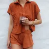 Casual Solid Beach Dwukierki Zestawy Letnie Kobiety Home Loungewear Cardigan Tops Dres 2021 Damskie Trening Miękkie Spodenki Outfits Y0702