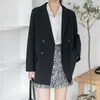 AelegantMis Koreańska Solidna Kurtka Blazer Kobiety Z Pas Casual Office Lady Kieszenie Garnitur Płaskanie Luźne Business Blazers Outerwear OL 210607