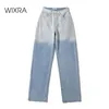 Wixra Women Denim Pants Casual Bottoms Stylish Patchwork Jeans High Street Long Straight Trousers Summer 210629