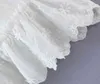 Verão Flor 3D Branco Manga Curta Vestido Retro Slim Cintura Bem Espigas De Madeira Ruffles Mulheres Mini Vestidos Feriado 210429