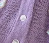 H.SA Mulheres Moda Sweater e Sequined Bow Curto Roxo Cardigans Manga Longa V Pescoço Coração Cardigan 210417