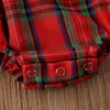 Ensembles de vêtements Little Big Sister Vêtements Robe et combinaison Collier de poupée Garniture en dentelle à manches longues Rouge Plaid Imprimé Romper Combinaison / Robe