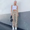 Neue Karierte Ästhetische Frauen Hosen Harajuku Mode Streifen Hohe Taille Gerade Lange Hosen Jogginghose Weibliche Beiläufige Capris Q0801