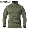 ReFire Gear Men Army Tactical shirt SWA Soldiers Military Combat -Shirt Long Sleeve Camouflage Shirts Paintball 5XL 220118