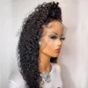 Lunghi capelli ricci crespi brasiliani 13x4 parrucche anteriori in pizzo sintetico per donne nere parrucca frontale a 360 gradi senza colla resistente al calore linea sottile naturale