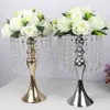 Imuwen Exquisite Flower Vase Twist Shape Stand Golden / Silver Wedding / Bord Centerpiece 52 cm Tall Road Lead Heminredning 210409