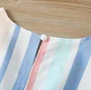 2021 Summer Baby Girls Stripe Romper Niños Rayas verticales con cuello en V Mono Moda Niños Mangas cortas Cintura Apretada Onesie Onesie S1256