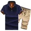 2pcs Men's Polo Shirt Set Cotton Short Pants Short Sleeved Sport Suit PoloShirt Men's Sweatsuits Tracksuits Polo Sweat Suit X0610