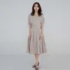 Retro Vrouwen Elegante Puff Sleeve Wrap Jurk Zomer Werkkleding Diepe V-hals Effen Zwart Khaki Midi Jurken Vestidos 210608