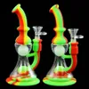 Shisha narghilè bong in vetro dritto acqua pipa da fumo bicchiere bong tubo in silicone giunto effetto luminoso altezza 8,4 "