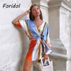 V Neck Stripe Casual Satin Romper Kvinnor Batwing Sleeve Wide Leg Fashion Playsuits Overaller Bowknot Loose Rompers 210427