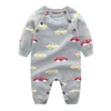 Spring Autumn born Infant Baby Boys Girls Knit Automobile Rompers Clothing Kids Boy Girl Long Sleeve Clothes 210429