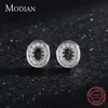 Full Paved Clear CZ Stud Earrings For Women 925 Sterling Silver Hollow Oval Wedding Statement Fine Jewelry 210707