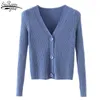 Female Cardigan Winter All-match Knitted V-neck Slim Coat Long Sleeve Woman' Sweater Single Breasted 10378 210427