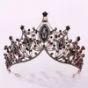 Forseven Retro Barokowy Styl Black / Fioletowy Kryształ Księżniczka Diadem Tiaras i Korony Kobiety Bride Noiva Biżuteria ślubna Opaski 210707