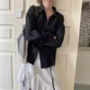 Drawstring 한국어 간단한 여성 셔츠 블라우스 전체 슬리브 턴 다운 칼라 캐주얼 느슨한 패션 숙녀 Blusas 탑스 Femme 210514