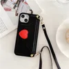 Aşk Kalp Zarf Crossbody Zincir Telefon Kılıfı iphone 13 12 Mini 11 Pro Max XR XS 7 8 Artı Samsung S10 S9 Note9 Kart Yuvası Cüzdan Braketi Kordon Koruyucu Kabuk
