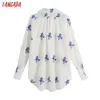 Tangada Women Retro Embroidery Romantic Cotton Blouse Shirt Long Sleeve Chic Female Shirt Tops BE677 210609