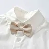 Najlepsze i najlepsze dzieci odzież dla dzieci Dżentelmenem Zestaw Krótki rękaw Bowtie Koszula + kamizelka + spodenki Formalny garnitur na wesele G220310