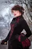 Vintage Siyah ve Bordo Gotik Gelinlik Gelin Törenlerinde Uzun Kollu Victorian Telaşlı Etek Kış Gelin Örgün Giyim Kadife Ceket Vestidos De Novia