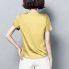 Kısa Kollu Artı Boyutu 4XL Katı Gömlek Yaz Ipek Bluz Rahat Gevşek O Boyun Kırpma Üst Kadınlar için 9160 50 210415