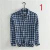 Retro linne långärmad mäns lilla fyrkantig krage plaid casual shirt ungdom bomull och smala män 210420