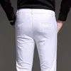 Mens Slim Fit Business Dress Pants For Men Suit Pants Ankellängd Män Summer Formell kostym Byxor Black White Blue249s