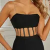 Sexig Hollow Out Crystal Diamonds Black Women Bandage Dress Ladies Elegant Bodycon Evening Club Party Vestido 210527